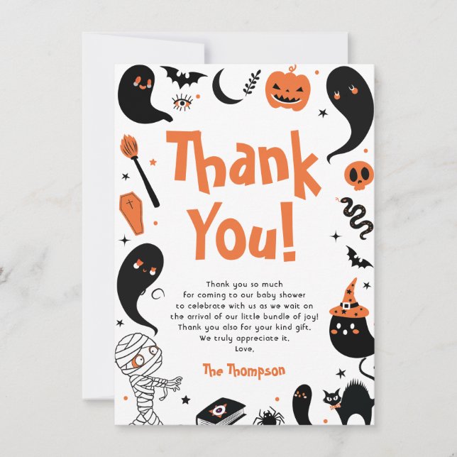 Tarjeta De Agradecimiento Ducha de Bebé de Halloween (Anverso)