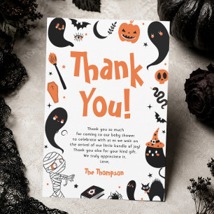 Tarjeta De Agradecimiento Ducha de Bebé de Halloween de Naranja Negra