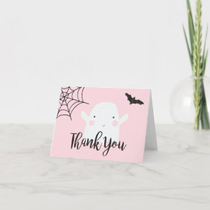 Tarjeta De Agradecimiento Ducha de Bebé de Halloween Fantasma Rosa