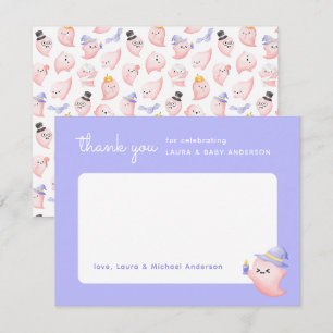 Tarjeta De Agradecimiento Ducha de bebé de Halloween rosa fantasma morado
