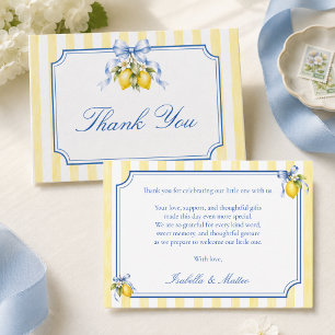 Tarjeta De Agradecimiento Ducha de bebé de limón Amalfi con rayas amarillas