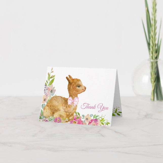 Tarjeta De Agradecimiento Ducha de Bebé de Llama (Anverso)