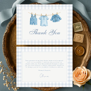 Tarjeta De Agradecimiento Ducha de bebé de mezclilla Gingham