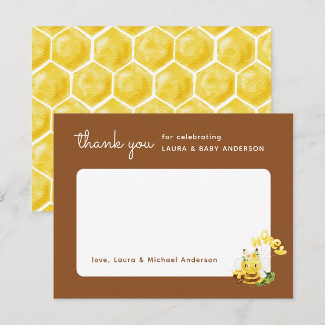 Tarjeta De Agradecimiento Ducha de Bebé de Miel de Abeja (Anverso / Reverso)