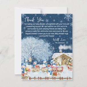 Tarjeta De Agradecimiento Ducha de Bebé de Navidad con Muñecos de Nieve