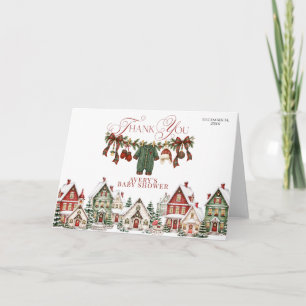 Tarjeta De Agradecimiento Ducha de Bebé de Navidad 'Se Necesita un Pueblo'
