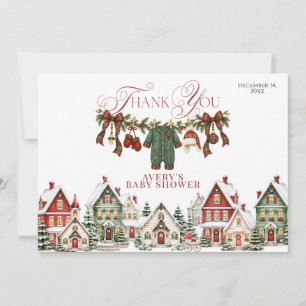 Tarjeta De Agradecimiento Ducha de Bebé de Navidad 'Se Necesita un Pueblo'