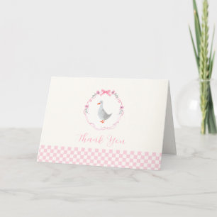 Tarjeta De Agradecimiento Ducha de bebé de niña Silly Goose con tela de cuad