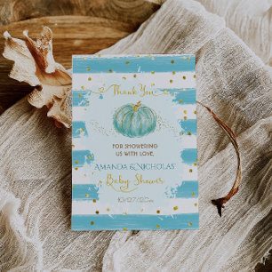 Tarjeta De Agradecimiento Ducha de bebé de otoño azul calabaza