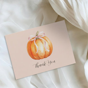 Tarjeta De Agradecimiento Ducha de bebé de pequeña calabaza con lazo rosa