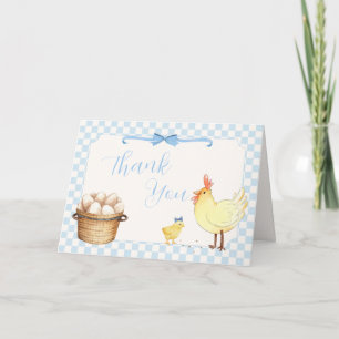 Tarjeta De Agradecimiento Ducha de bebé de pollito preppy de cuadros azules