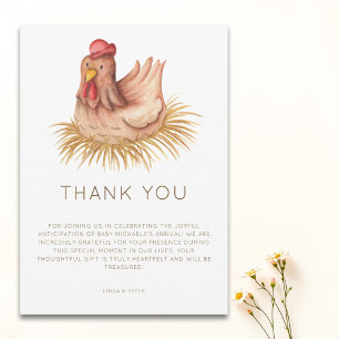 Tarjeta De Agradecimiento Ducha de Bebé de Pollo con Acuarela Adorable