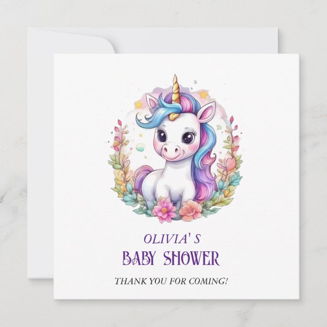 Tarjeta De Agradecimiento Ducha de bebé de Unicorn (Anverso)