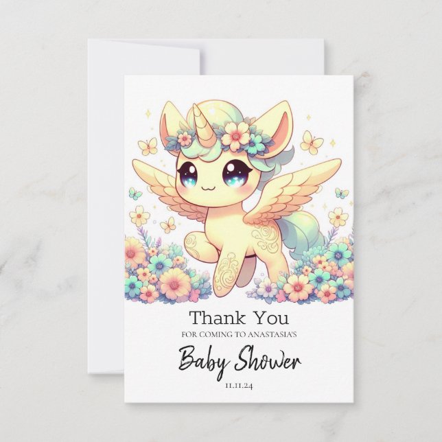 Tarjeta De Agradecimiento Ducha de Bebé de Unicornio Pequeño (Anverso)