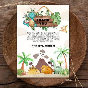 Tarjeta De Agradecimiento Ducha de Bebé de Volcán Tropical con Dinosaurio Ec