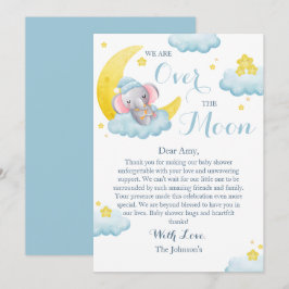 Tarjeta De Agradecimiento Ducha de bebé del niño elefante sobre la luna