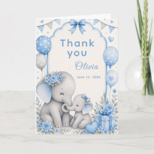 Tarjeta De Agradecimiento Ducha de Bebé Elefante Azul