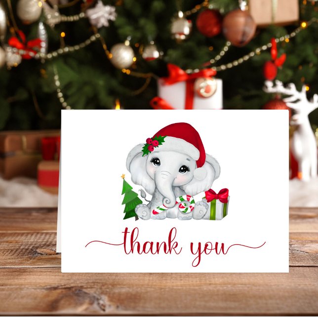 Tarjeta De Agradecimiento Ducha de Bebé Elefante Santa Navidad (Subido por el creador)