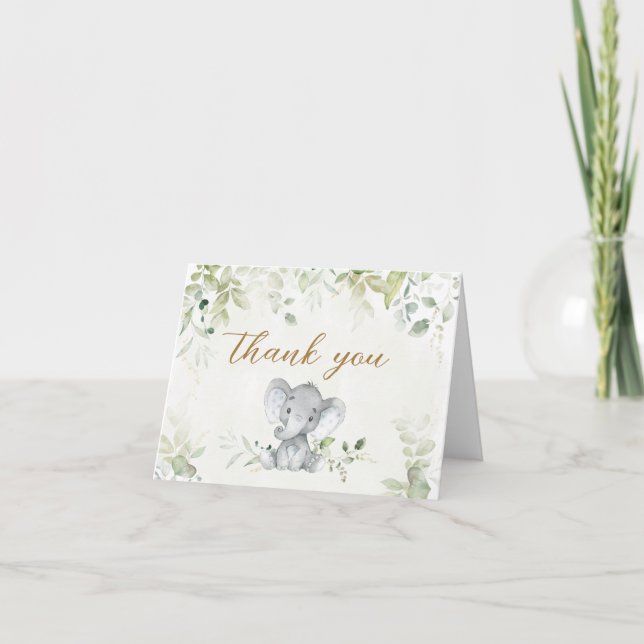 Tarjeta De Agradecimiento Ducha de Bebé Elefante Verde (Anverso)