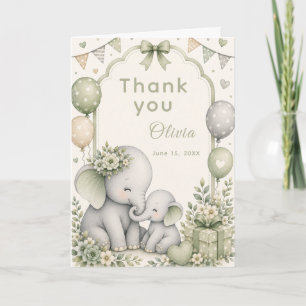 Tarjeta De Agradecimiento Ducha de Bebé Elefante Verde Menta