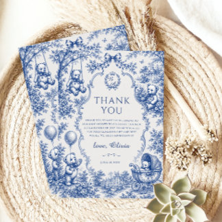 Tarjeta De Agradecimiento Ducha de Bebé Elegante Oso de Peluche Toile Azul