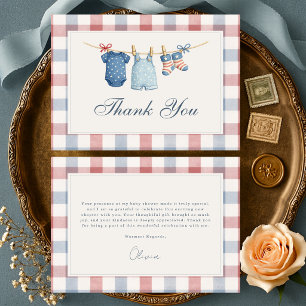 Tarjeta De Agradecimiento Ducha de bebé en rojo blanco y gingham verde salvi