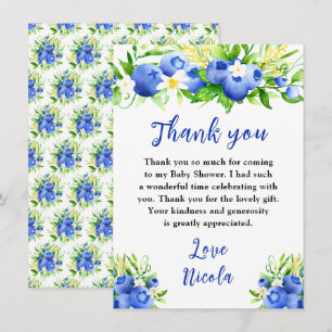 Tarjeta De Agradecimiento Ducha de Bebé Floral de Arándano