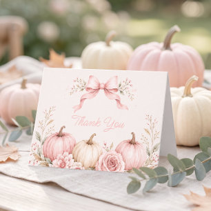 Tarjeta De Agradecimiento Ducha de Bebé Floral de Pequeña Calabaza con Lazo