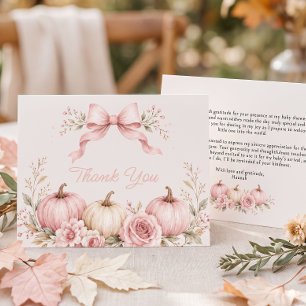 Tarjeta De Agradecimiento Ducha de Bebé Floral de Pequeña Calabaza con Lazo