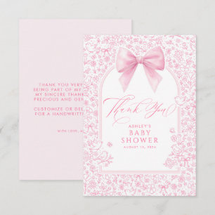 Tarjeta De Agradecimiento Ducha de bebé floral francesa con lazo rosa Chinoi