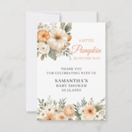 Tarjeta De Agradecimiento Ducha de bebé floral naranja blanca Little Pumpkin