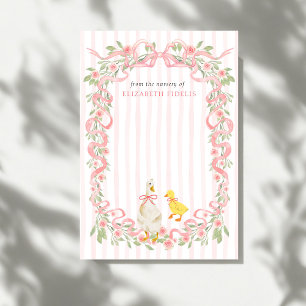 Tarjeta De Agradecimiento Ducha de Bebé Ganso Floral con Lazo Rosa 