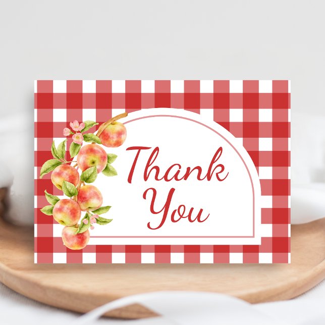 Tarjeta De Agradecimiento Ducha de bebé Gingham Apple of Our Eye (Apple Baby Shower Thank You Card)