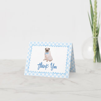 Tarjeta De Agradecimiento Ducha de Bebé Gingham Azul Perro
