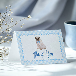 Tarjeta De Agradecimiento Ducha de Bebé Gingham Azul Perro