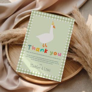 Tarjeta De Agradecimiento Ducha de bebé Gingham Neutral Silly Goose Cute