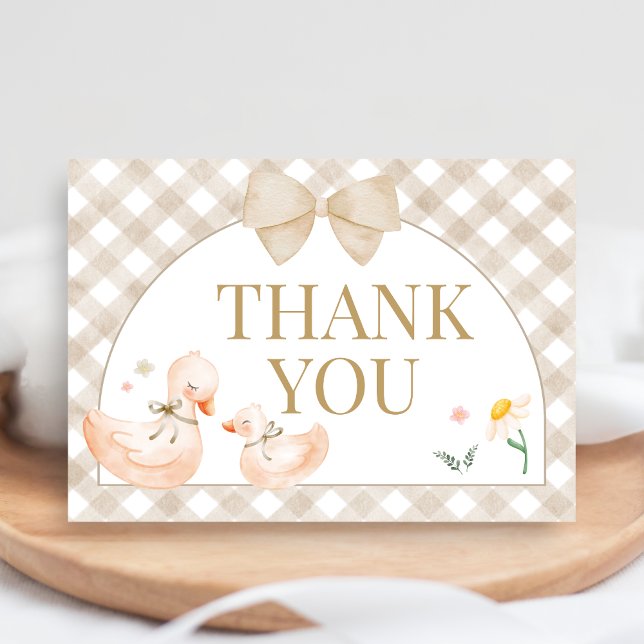 Tarjeta De Agradecimiento Ducha de bebé Gingham Silly Goose (Silly Goose Baby Shower Thank You Card)
