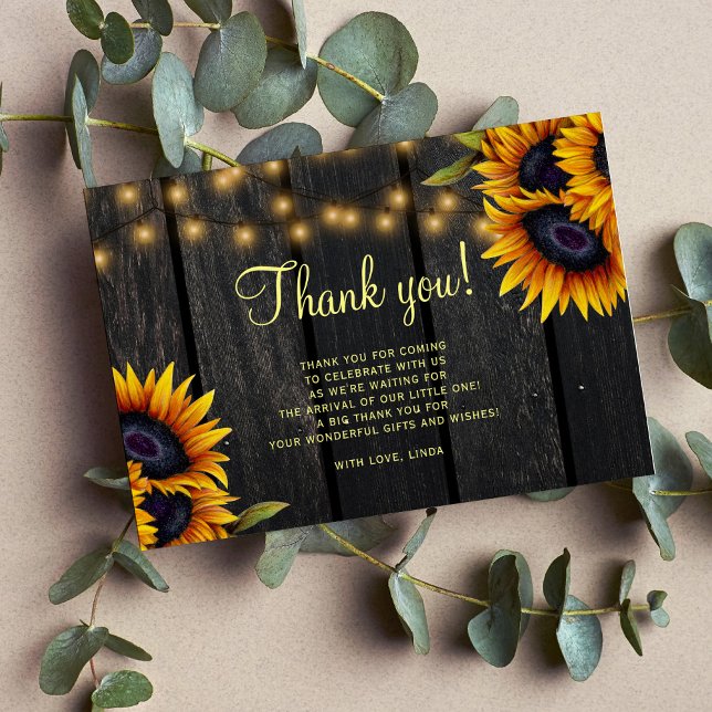 Tarjeta De Agradecimiento Ducha de bebé girasoles rústicos madera granero (Subido por el creador)