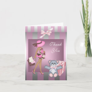 Tarjeta De Agradecimiento Ducha de Bebé Gracias Hermosa Franja Rosa Plateada