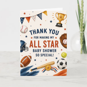 Tarjeta De Agradecimiento Ducha de bebé Little Star Deportes Fútbol Béisbol