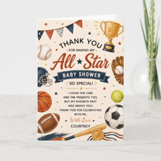 Tarjeta De Agradecimiento Ducha de bebé Little Star Deportes Fútbol Béisbol