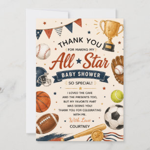 Tarjeta De Agradecimiento Ducha de bebé Little Star Deportes Fútbol Béisbol