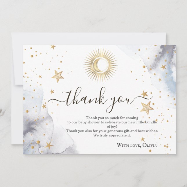 Tarjeta De Agradecimiento Ducha de bebé Luna Celeste, Estrellas Gracias (Anverso)