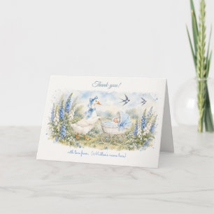 Tarjeta De Agradecimiento Ducha de bebé Madre Gansa Zorroglove Azul