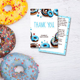 Tarjeta De Agradecimiento Ducha de bebé marrón azul donuts y pañales