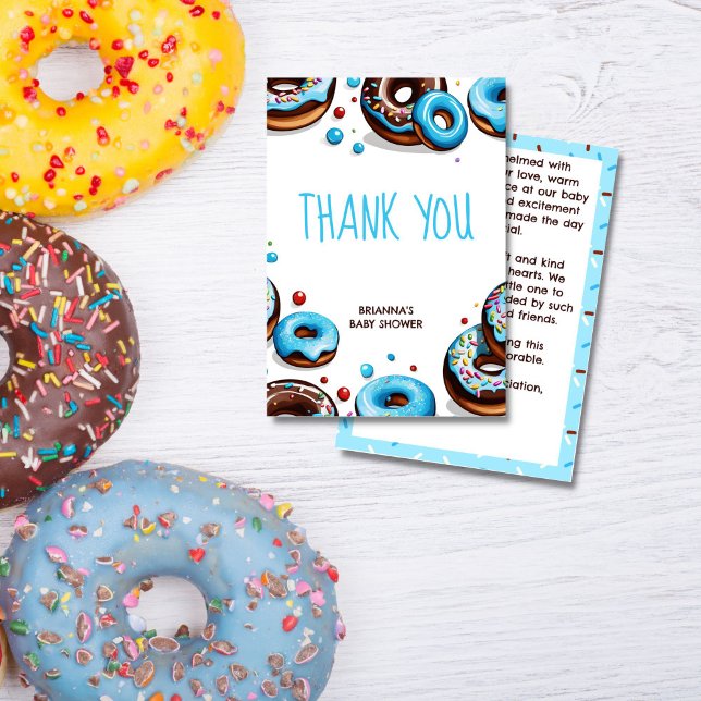 Tarjeta De Agradecimiento Ducha de bebé marrón azul donuts y pañales (Donuts and diapers blue brown donuts and sprinkles baby shower thank you cards)