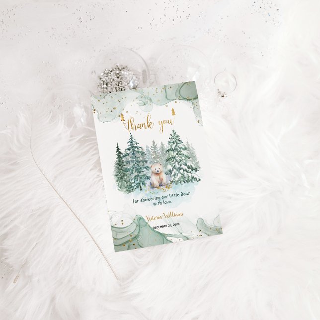Tarjeta De Agradecimiento Ducha de Bebé Minimalista de Oso Polar de Invierno (Subido por el creador)