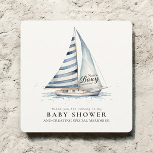 Tarjeta De Agradecimiento Ducha de Bebé Nauti Bouy Velero Acuarela