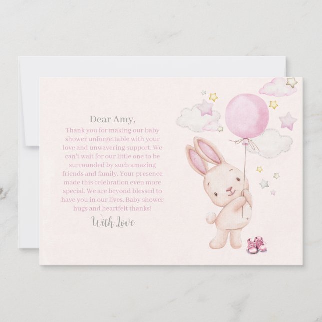 Tarjeta De Agradecimiento Ducha de Bebé Niña Conejo (Anverso)