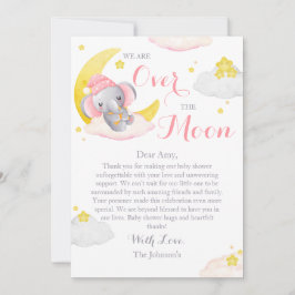 Tarjeta De Agradecimiento Ducha de Bebé Niña Elefante Sobre La Luna